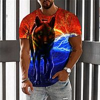 Men's Unisex T shirt 3D Print Graphic Prints Wolf Crew Neck Daily Holiday Print Short Sleeve Tops Casual Designer Big and Tall Blue / Summer miniinthebox - thumbnail