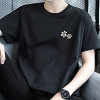 Men's Unisex Tee T shirt Hot Stamping Floral Graphic Prints Plus Size Print Short Sleeve Casual Tops Cotton Basic Fashion Designer Big and Tall White Black Gray Lightinthebox - thumbnail