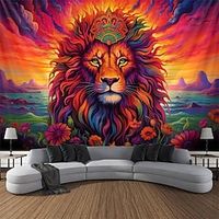 Great Lion Blacklight Tapestry UV Reactive Glow in the Dark Trippy Psychedelic Misty Nature Landscape Hanging Tapestry Wall Art Mural for Living Room Bedroom Lightinthebox - thumbnail