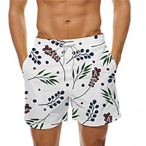 Men's Board Shorts Swimsuit Drawstring Leaf White Swimwear Bathing Suits Casual Lightinthebox