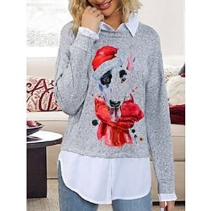 Women's Ugly Christmas Sweater Pullover Sweater Jumper Crew Neck Ribbed Knit Polyester Knitted Print Fall Winter Regular Outdoor Xmas Holiday Daily Stylish Casual Long Sleeve Animal Wine Red S M miniinthebox