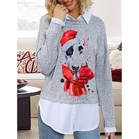 Women's Ugly Christmas Sweater Pullover Sweater Jumper Crew Neck Ribbed Knit Polyester Knitted Print Fall Winter Regular Outdoor Xmas Holiday Daily Stylish Casual Long Sleeve Animal Wine Red S M miniinthebox - thumbnail