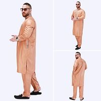 Arabian Muslim Adults Men's Religious Saudi Arabic Robe Thobe  Jubba For Polyester Ramadan Top Pants Lightinthebox - thumbnail