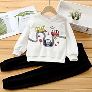 Kids Boys' Clothing Set 2 Pieces Long Sleeve White Graphic Car Letter Print Indoor Outdoor Casual Daily Regular 2-6 Years miniinthebox