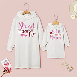 Mommy and Me Valentines Dresses Heart Letter Daily Print White Long Sleeve Above Knee Daily Matching Outfits  Fall  Winter  Cute Lightinthebox