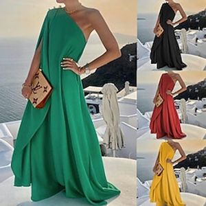 Women's Party Dress Holiday Dress Swing Dress Long Dress Maxi Dress Black Pink Red Sleeveless Pure Color Cold Shoulder Summer Spring Fall One Shoulder Party Party Christmas Birthday 2023 S M L XL miniinthebox