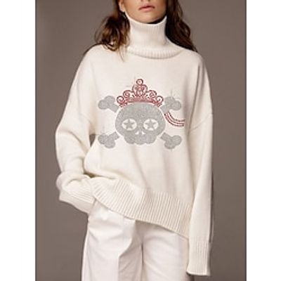 Women's Pullover Sweater Jumper Jumper Ribbed Knit Regular Oversized Tie Dye Turtleneck Casual Soft Date Weekend Fall Winter Red Blue S M L Lightinthebox