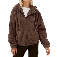 Women's Fleece Jacket Teddy Coat Zip up Hoodie Jacket with Pocket Warm Lightweight Modern Casual Plain Outerwear Long Sleeve Lightinthebox - thumbnail