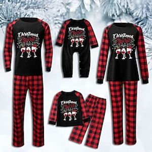 Family Christmas Pajamas Ugly Cotton Plaid Christmas Pattern Home Red Long Sleeve Mom Dad and Me Basic Matching Outfits Lightinthebox