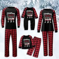 Family Christmas Pajamas Ugly Cotton Plaid Christmas Pattern Home Red Long Sleeve Mom Dad and Me Basic Matching Outfits Lightinthebox - thumbnail