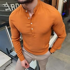 Men's Shirt Linen Shirt Casual Shirt Summer Shirt Beach Shirt Henley Shirt Black White Pink Long Sleeve Plain Henley Spring  Summer Casual Daily Clothing Apparel Lightinthebox
