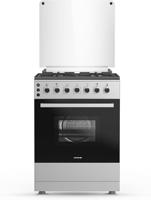 Krome 60x60cm Free Standing Cooker, Cast Iron, Gas Oven, Full Gas Ignition with 4 Burners, Stainless Steel - KR-CR606O