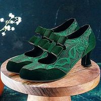 Women's Heels Pumps Oxfords Valentines Gifts Mary Jane Plus Size Party Valentine's Day New Year Floral Kitten Heel Round Toe Elegant Vintage Lace Ankle Strap Black Red Green Lightinthebox - thumbnail