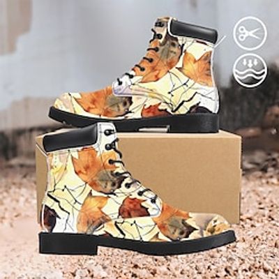 Women's Autumn Maple Leaf Graphic Print Windproof and Wear-Resistant Comfort Lace Up Booties Lightinthebox