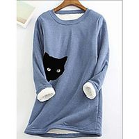 Women's Plus Size Tops Hoodie Cat Print Long Sleeve Round Neck Active Basic Fall Winter Blue Yellow Blushing Pink Big Size L XL XXL XXXL 4XL / Cotton miniinthebox - thumbnail