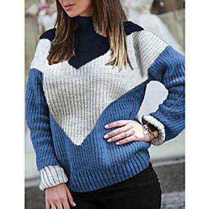 Women's Pullover Sweater Modern Style Plaid / Check Casual Long Sleeve Sweater Cardigans High Neck Fall Winter Blue miniinthebox