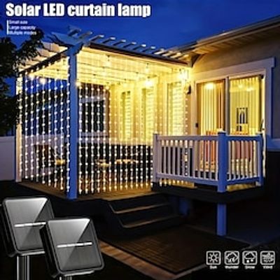 Outdoor solar curtain string light, 3  3M-300Led3  2M-200Led3  1M-Led, 8 lighting modes, IP65 waterproof, suitable for home garden, porch, backyard wedding parties, Thanksgiving Christmas Lightinthebox