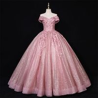 Ball Gown Quinceanera Dresses Princess Dress Performance Floor Length Sleeveless Off Shoulder Polyester with Appliques 2023 Lightinthebox - thumbnail