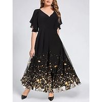 Women's Casual Dress Chiffon Dress Ombre Print V Neck Long Dress Maxi Dress Fashion Streetwear Outdoor Daily Short Sleeve Regular Fit Black Fall Winter S M L XL XXL Lightinthebox - thumbnail