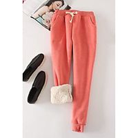 Women's Plus Size Pants Solid Color Basic Casual Causal Daily Mid Waist Full Length Fall Winter Watermelon Red Bean Green Blue S M L XL XXL  Cotton Lightinthebox - thumbnail
