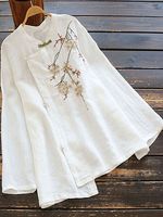 Casual Loose Floral Embroidered Long-sleeved Blouse