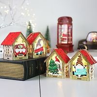 Christmas Tree Decoration Luminous Cabin Small House Christmas Wooden Ornaments Luminous Wooden House Pendant 1pc Lightinthebox - thumbnail