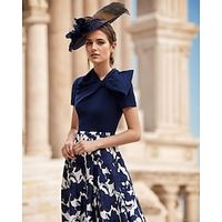 Two Piece Sheath  Column Mother of the Bride Dress Formal Wedding Guest Elegant High Low V Neck Asymmetrical Tea Length Spandex Shantung Taffeta Short Sleeve Half Sleeve with Bow(s) Flower 2024 Lightinthebox