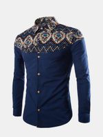 Mens Spring Fall Floral Pattern Retro Printing Turndown Collar Casual Designer Shirts