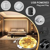 Hand Wave Activated LED Light Strip1-3 Meters Warm light White UV LED Light Strip with Hand Wave Sensor Dimmable USB Non-contact LED Tape Lamp for Kitchen Bedroom Mirror Wardrobe Displa miniinthebox