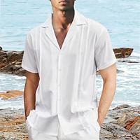 Men's Shirt Button Up Shirt Casual Shirt Summer Shirt Beach Shirt Black White Short Sleeve Plain Lapel Hawaiian Holiday Splice Clothing Apparel Fashion Casual Comfortable Lightinthebox