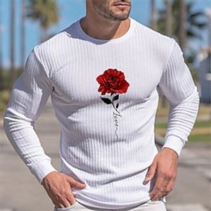 Men's T shirt Tee Graphic Rose Crew Neck White Print Street Sports Long Sleeve Print Clothing Apparel Fashion Designer Casual Comfortable miniinthebox