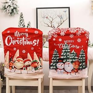 Christmas Back Chair Cover 1 Piece Dining Room Chair Covers for Christmas Dining Chair Back Covers Christmas Tree Dinner Chair Covers for Xmas Banquet Kitchen Dining Room Decor Lightinthebox