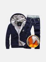 Mens Thicken Solid Casual Hooded Suit