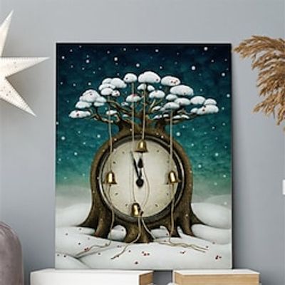 Christmas Cartoon Prints Fantasy Clock Wall Art Modern Picture Home Decor Wall Hanging Gift Rolled Canvas Unframed Unstretched Lightinthebox