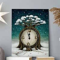 Christmas Cartoon Prints Fantasy Clock Wall Art Modern Picture Home Decor Wall Hanging Gift Rolled Canvas Unframed Unstretched Lightinthebox - thumbnail