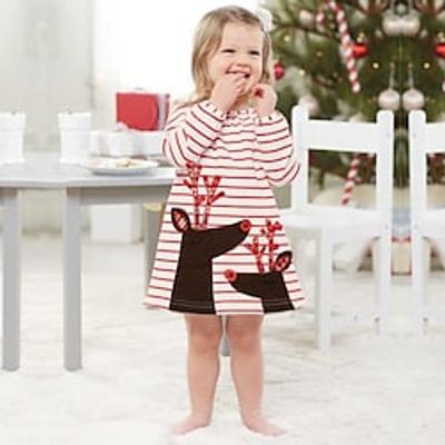 Toddler Girls' Dress Graphic Long Sleeve School Outdoor Adorable Daily Cotton Knee-length Casual Dress Spring Fall Winter 3-7 Years Pink Wine Red Lightinthebox