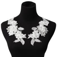 White Flower Embroidery Crystal Lace Appliqued - thumbnail