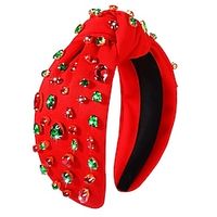 Rhinestone Knotted Headbands for Women, Crystal Beaded Jeweled Headbands, Top Knot Headbands Womens Fashion Hairbands Summer Hair Accessories (B-Christmas Red) Lightinthebox - thumbnail