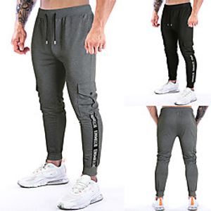 Men's Casual / Sporty Chino Outdoor Jogger Pants Chinos Sweatpants Trousers Slim Casual Sports Pants Solid Colored Letter Full Length Side Pockets Drawstring Multiple Pockets Black Dark Gray / Spring miniinthebox