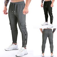 Men's Casual / Sporty Chino Outdoor Jogger Pants Chinos Sweatpants Trousers Slim Casual Sports Pants Solid Colored Letter Full Length Side Pockets Drawstring Multiple Pockets Black Dark Gray / Spring miniinthebox - thumbnail