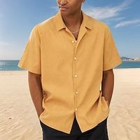 Men's Shirt Button Up Shirt Casual Shirt Summer Shirt Beach Shirt Black White Yellow Pink Navy Blue Short Sleeve Plain Lapel Hawaiian Holiday Clothing Apparel Fashion Casual Comfortable Lightinthebox