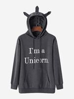 Letter Unicorn Hooded Women Hoodies - thumbnail