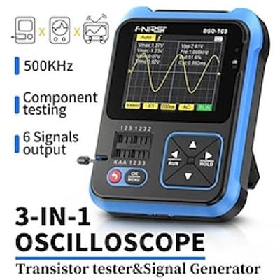 3 in 1 Digital Oscilloscope Transistor Tester Function Signal Generator Meter Handheld Oscilloscope 2.4inch TFT Display 10MS/s Sample Rate 500KHz Bandwidth Oscillometer miniinthebox