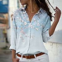 Women's Blouse Shirt Green Blue Pink Floral Button Print Long Sleeve Daily Holiday Streetwear Casual Shirt Collar Regular Floral S Lightinthebox - thumbnail