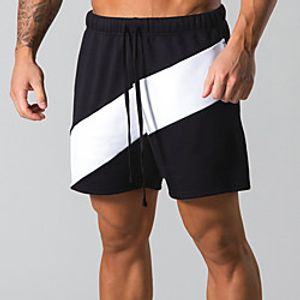 Men's Casual / Sporty Athleisure Breathable Sports Cotton Daily Beach Chinos Shorts Pants Letter Short Drawstring Elastic Waist Blue Gray Black Beige / Summer miniinthebox