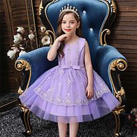 Kids Toddler Little Girls' Dress Jacquard Solid Colored Lace up Lace Bow Blue Purple Blushing Pink Asymmetrical Sleeveless Basic Sweet Dresses Christmas Regular Fit Slim Lightinthebox - thumbnail