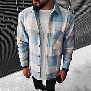 Men's Shirt Plaid Button-Down Print Long Sleeve Street Tops Casual Fashion Comfortable Blue miniinthebox