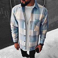 Men's Shirt Plaid Button-Down Print Long Sleeve Street Tops Casual Fashion Comfortable Blue miniinthebox - thumbnail