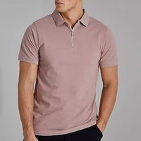 Men's Zip Polo Golf Shirt Casual Sports Quarter Zip Short Sleeve Basic Comfortable Solid Color Plain Classic Style Classic Summer Regular Fit Pink Zip Polo Lightinthebox - thumbnail