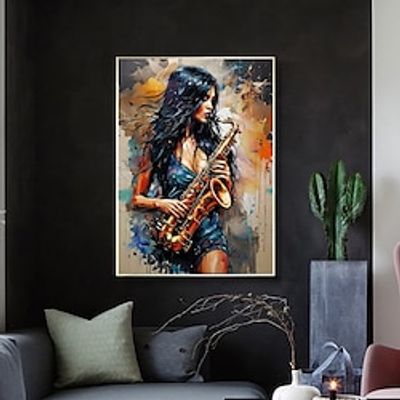 Handmade Oil Painting Canvas Wall Art Decoration Abstract Figure Portrait Girl Who Plays The Saxophone for Home Decor Rolled Frameless Unstretched Painting Lightinthebox Handmade Oil Painting Canvas Wall Art Decoration Abstract Figure Portrait Girl Who Plays The Saxophone for Home Decor Rolled Frameless Unstretched Painting Lightinthebox